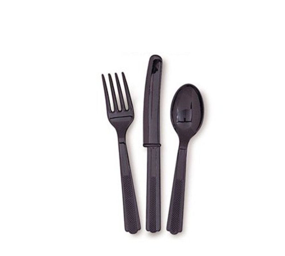 Zwart Bestek - 18 stuks - plastic