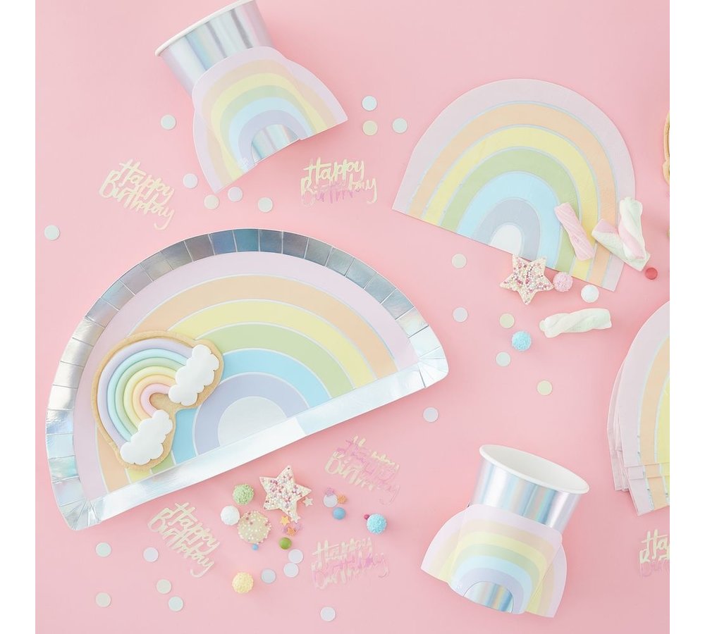 Pastel Rainbow Borden - 8 stuks - Regenboog pastel feestartikelen