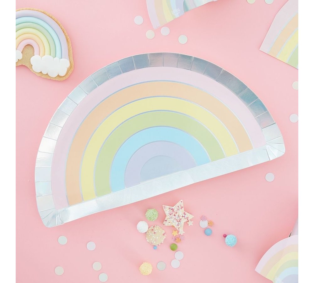 Pastel Rainbow Borden - 8 stuks - Regenboog pastel feestartikelen