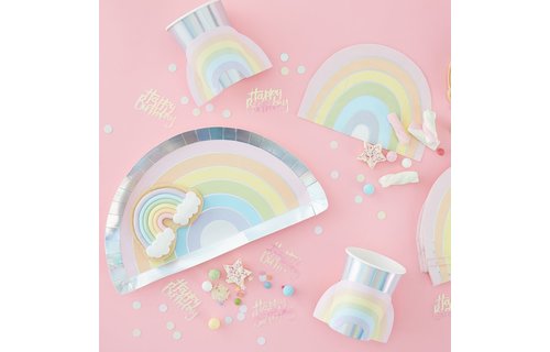 Pastel Rainbow Servetten - 16 stuks - Regenboog pastel feestartikelen