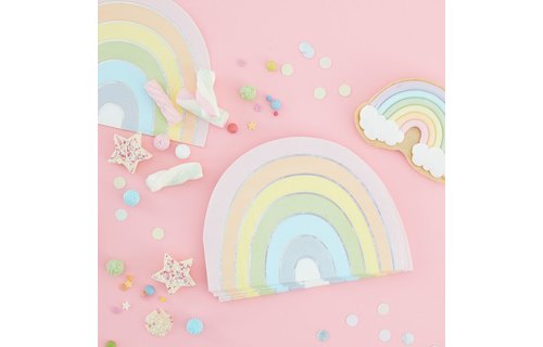 Pastel Rainbow Servetten - 16 stuks - Regenboog pastel feestartikelen
