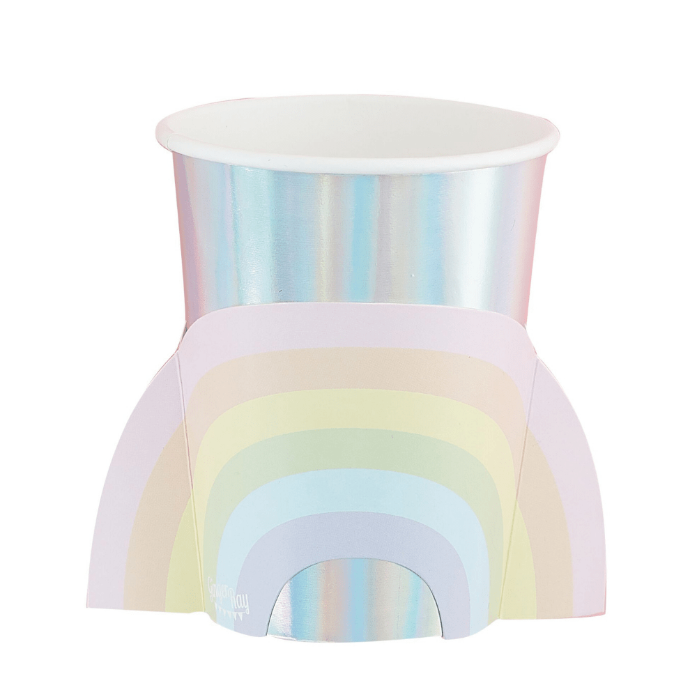 Pastel Rainbow Bekers - 8 stuks - Regenboog pastel feestartikelen