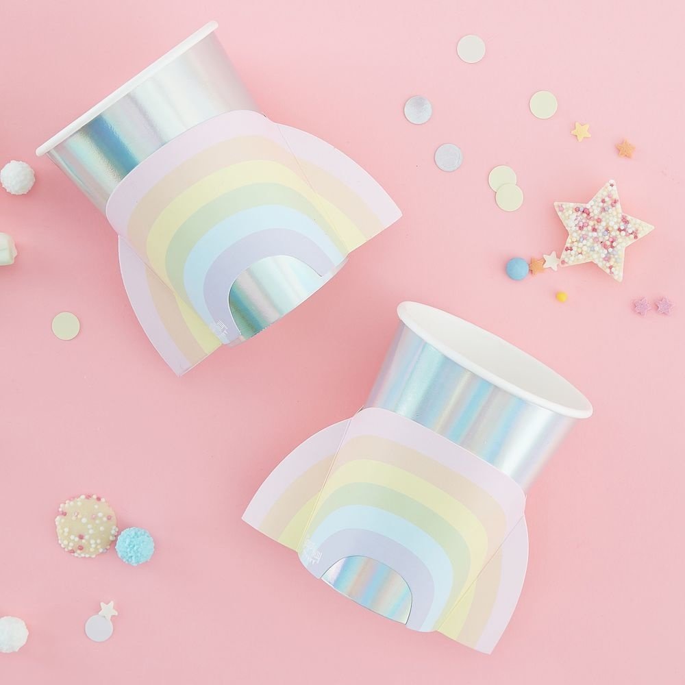 Pastel Rainbow Bekers - 8 stuks - Regenboog pastel feestartikelen