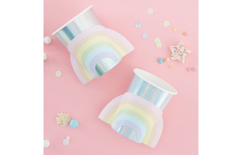 Pastel Rainbow Bekers - 8 stuks - Regenboog pastel feestartikelen
