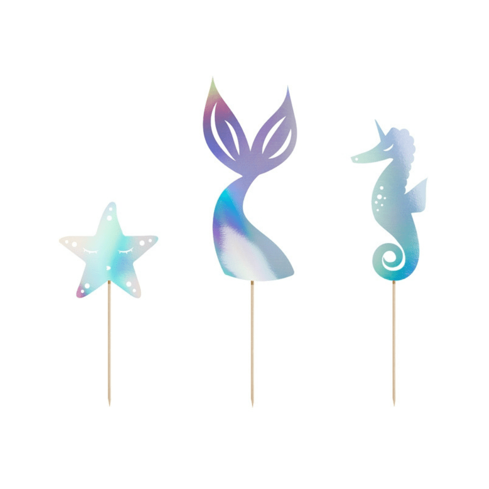 Mermaid Party Taart Toppers - set van 3 - Mermaid Feestartikelen