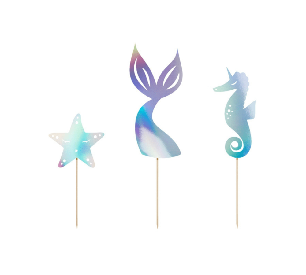 Mermaid Party Taart Toppers - set van 3 - Mermaid Feestartikelen