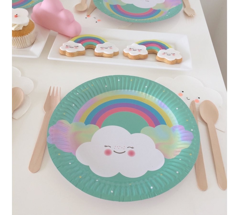 Rainbow & Cloud Borden - 8 stuks - Regenboog en Wolk Feestje