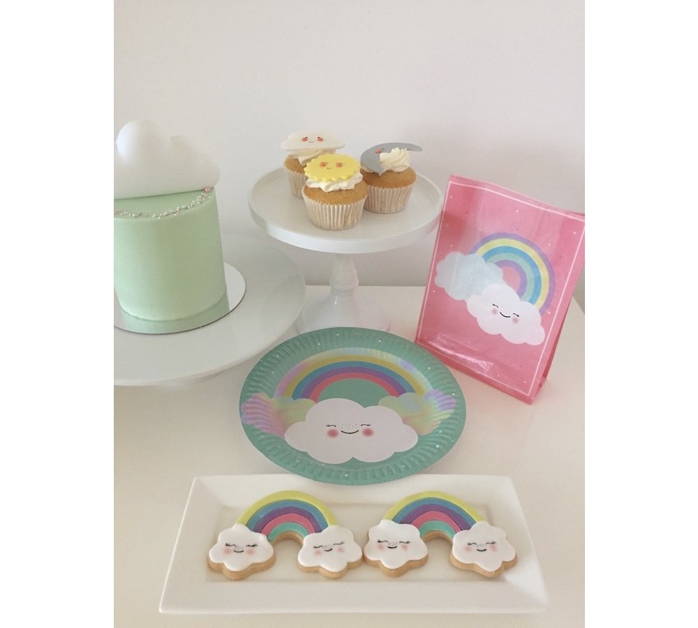 Rainbow & Cloud Borden - 8 stuks - Regenboog en Wolk Feestje