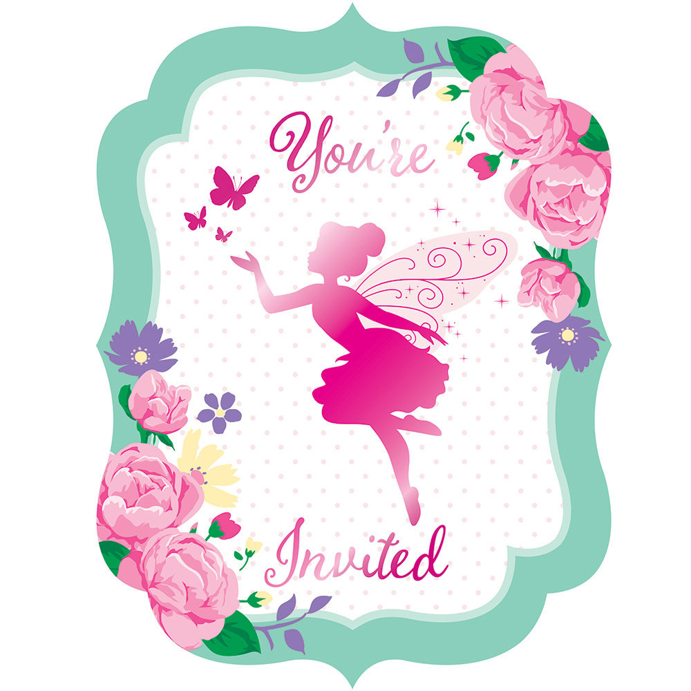 Fairy Uitnodigingen - 8 stuks - Floral Fairy Sparkle voor een feeën feestje