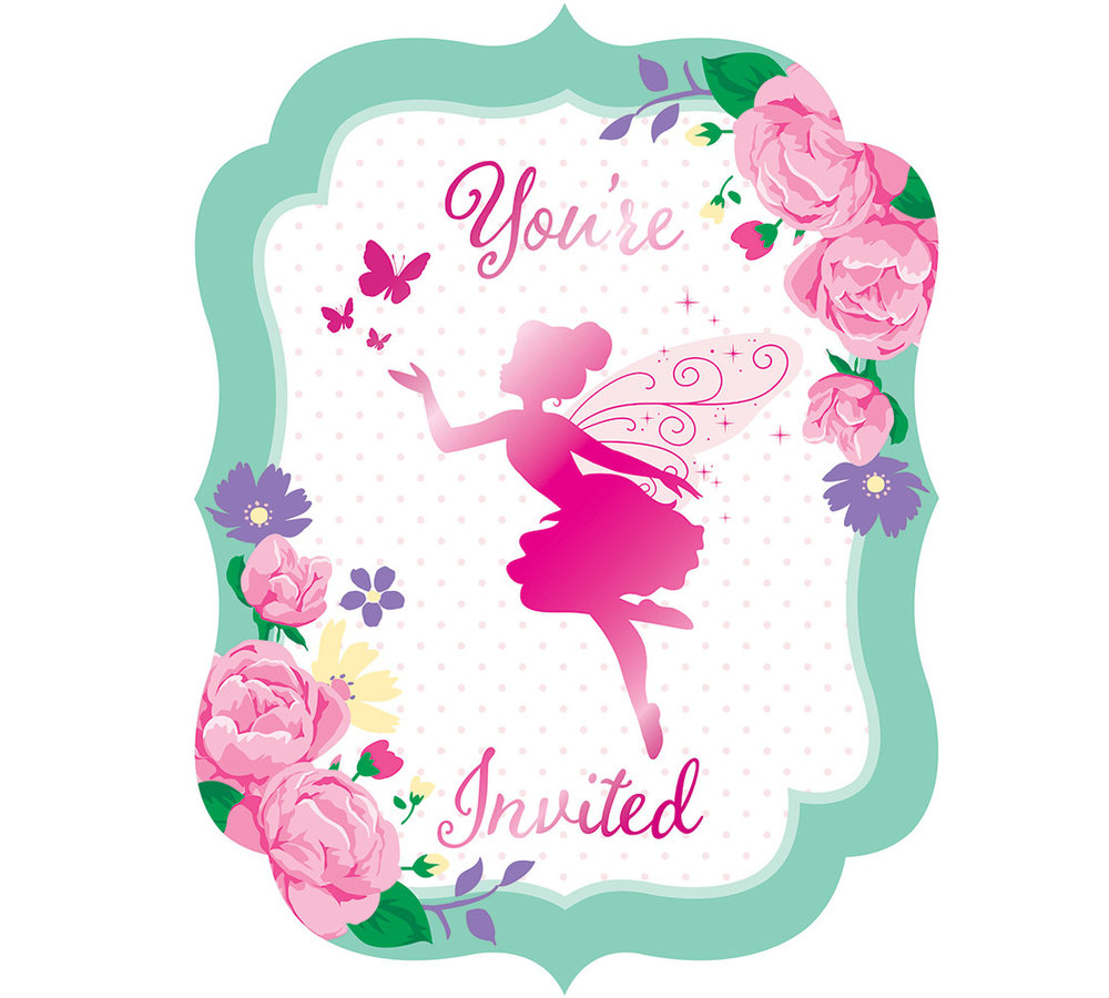 Fairy Uitnodigingen - 8 stuks - Floral Fairy Sparkle voor een feeën feestje
