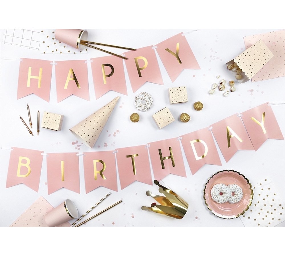 Happy Birthday Slinger Roze & Goud - per stuk - 175 cm