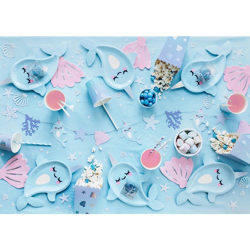 Narwal Party Popcornbakjes - 6 stuks - Narwal feestartikelen en versiering