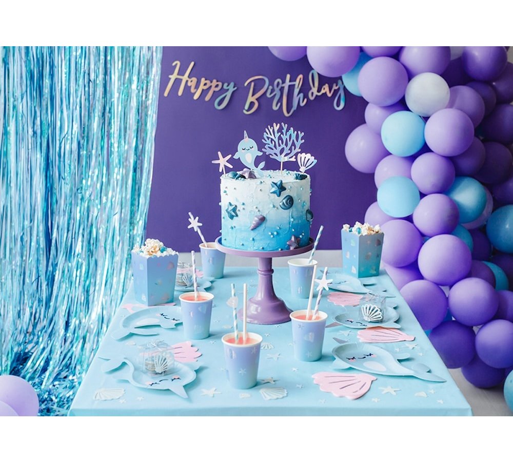 Narwal Party Taarttoppers - set van 4 - Narwal feestartikelen en versiering