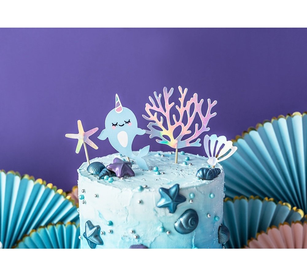 Narwal Party Taarttoppers - set van 4 - Narwal feestartikelen en versiering