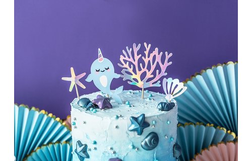 Narwal Party Taarttoppers - set van 4 - Narwal feestartikelen en versiering