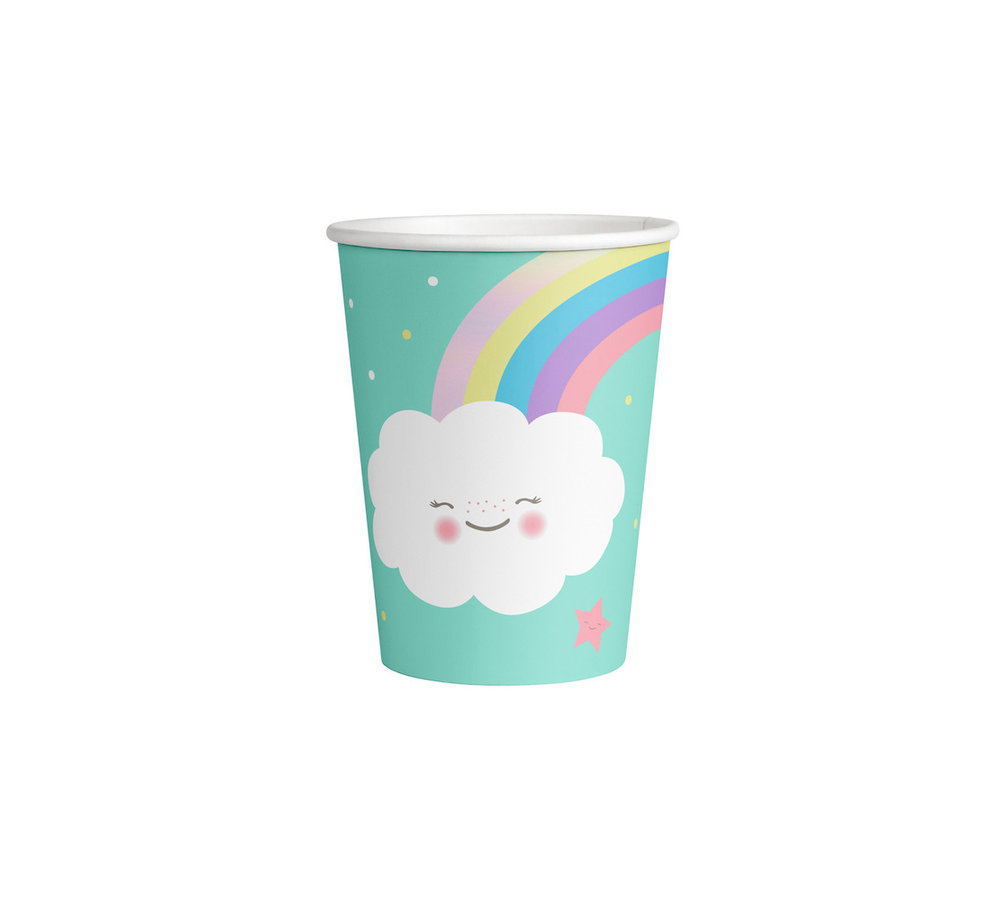 Rainbow & Cloud Bekers - 8 stuks - Regenboog en Wolk Feestje