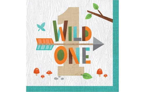 Woodland Animals Servetten (Wild One) - 16 stuks - Bosdieren feestartikelen en versiering