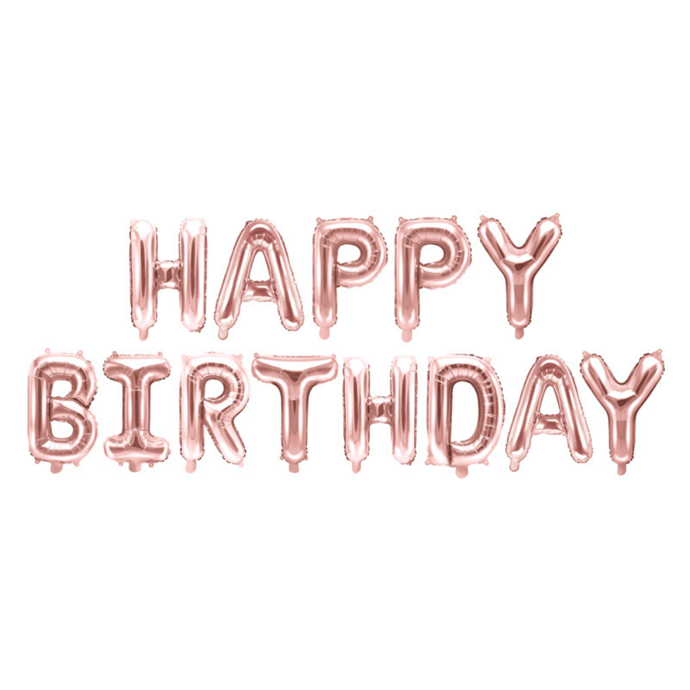 Letter Folieballonnen 'Happy Birthday' Roségoud - per set