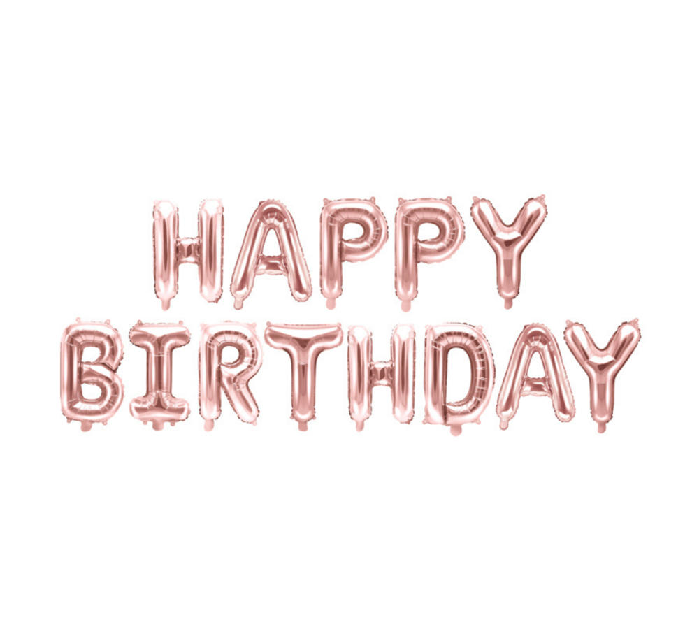 Letter Folieballonnen 'Happy Birthday' Roségoud - per set
