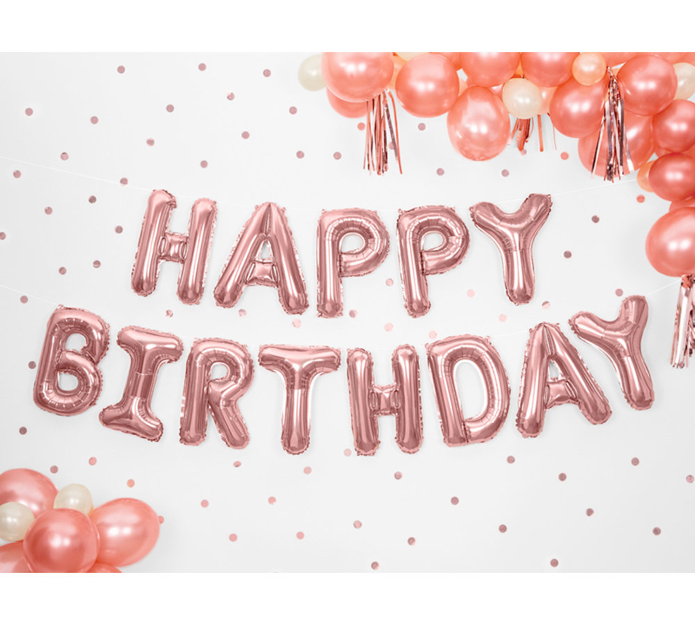 Letter Folieballonnen 'Happy Birthday' Roségoud - per set