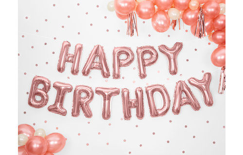 Letter Folieballonnen 'Happy Birthday' Roségoud - per set