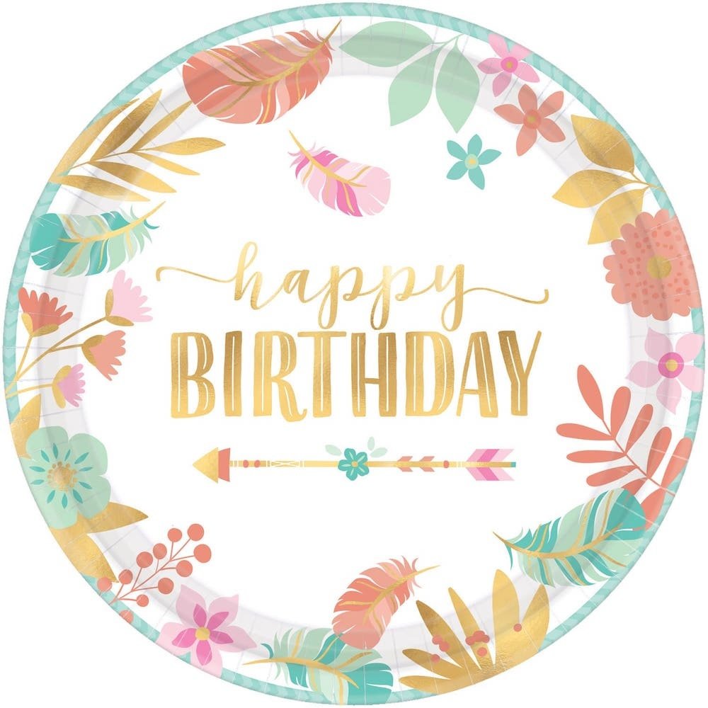 Boho Birthday Bordjes 'Happy Birthday' - 8 stuks - Boho Chic verjaardag