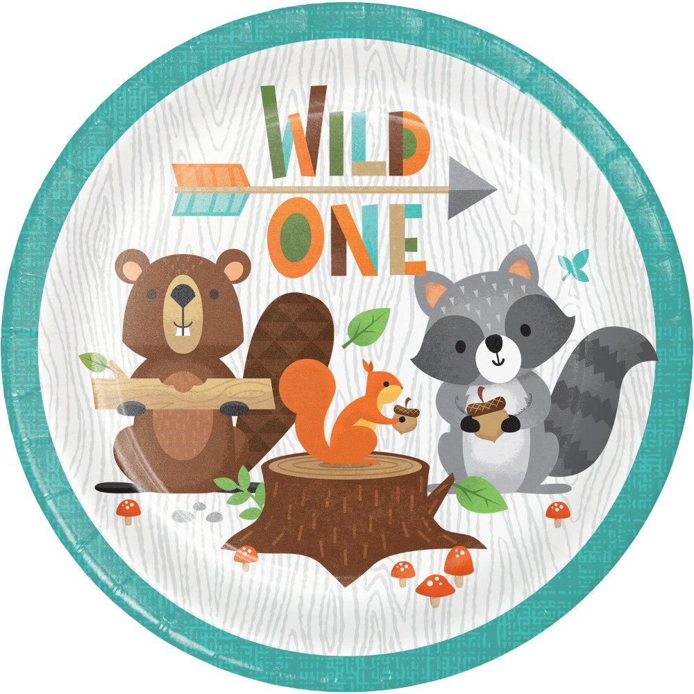 Woodland Animals Bordjes (Wild One) - 8 stuks - Bosdieren feestartikelen en versiering