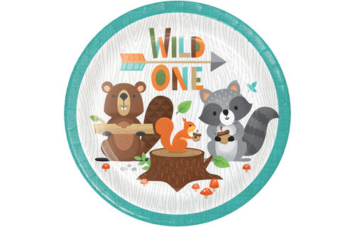 Woodland Animals Bordjes (Wild One) - 8 stuks - Bosdieren feestartikelen en versiering