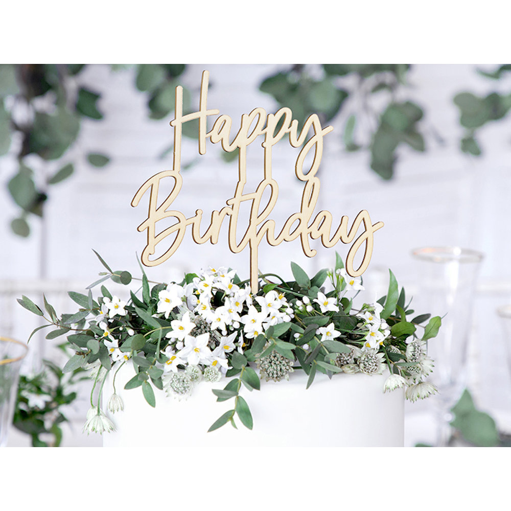 Taarttopper 'Happy Birthday' Hout - per stuk - Taart toppers