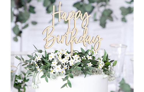 Taarttopper 'Happy Birthday' Hout - per stuk - Taart toppers