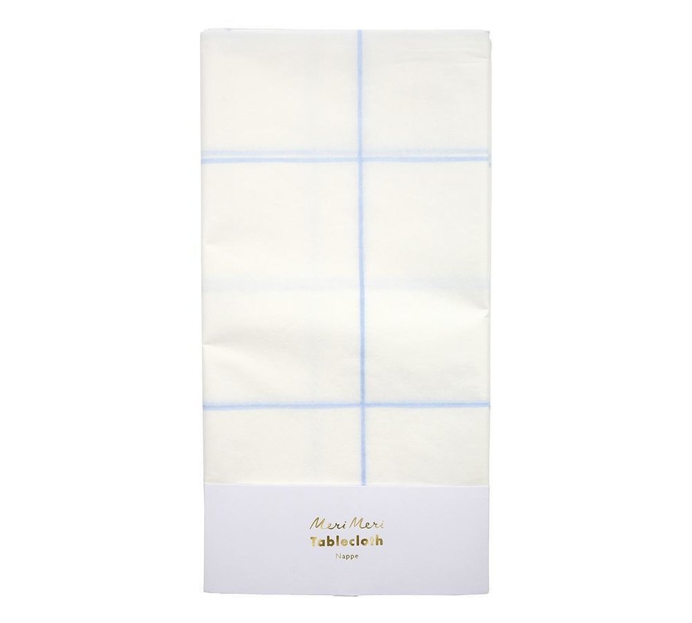 Tafelkleed Wit en Blauw (Grid) - per stuk - Papieren tafelkleden