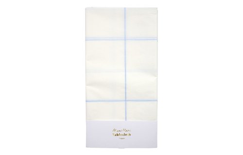Tafelkleed Wit en Blauw (Grid) - per stuk - Papieren tafelkleden