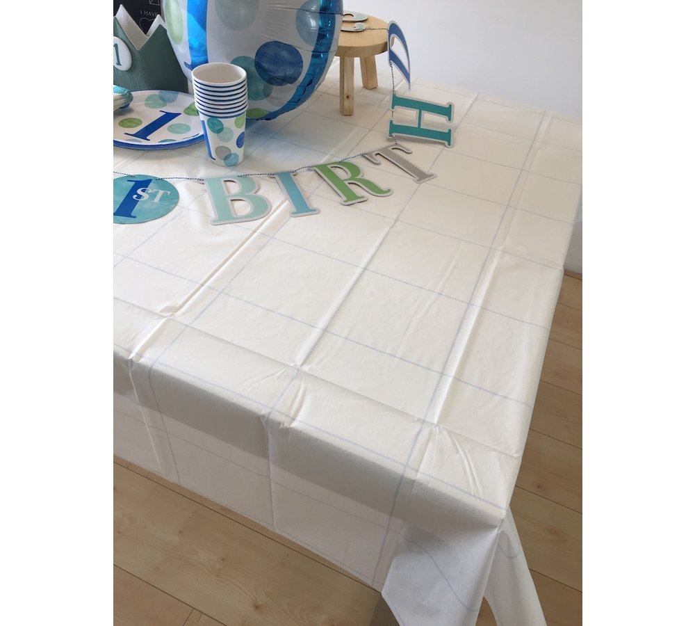 Tafelkleed Wit en Blauw (Grid) - per stuk - Papieren tafelkleden