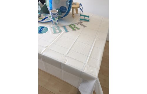 Tafelkleed Wit en Blauw (Grid) - per stuk - Papieren tafelkleden