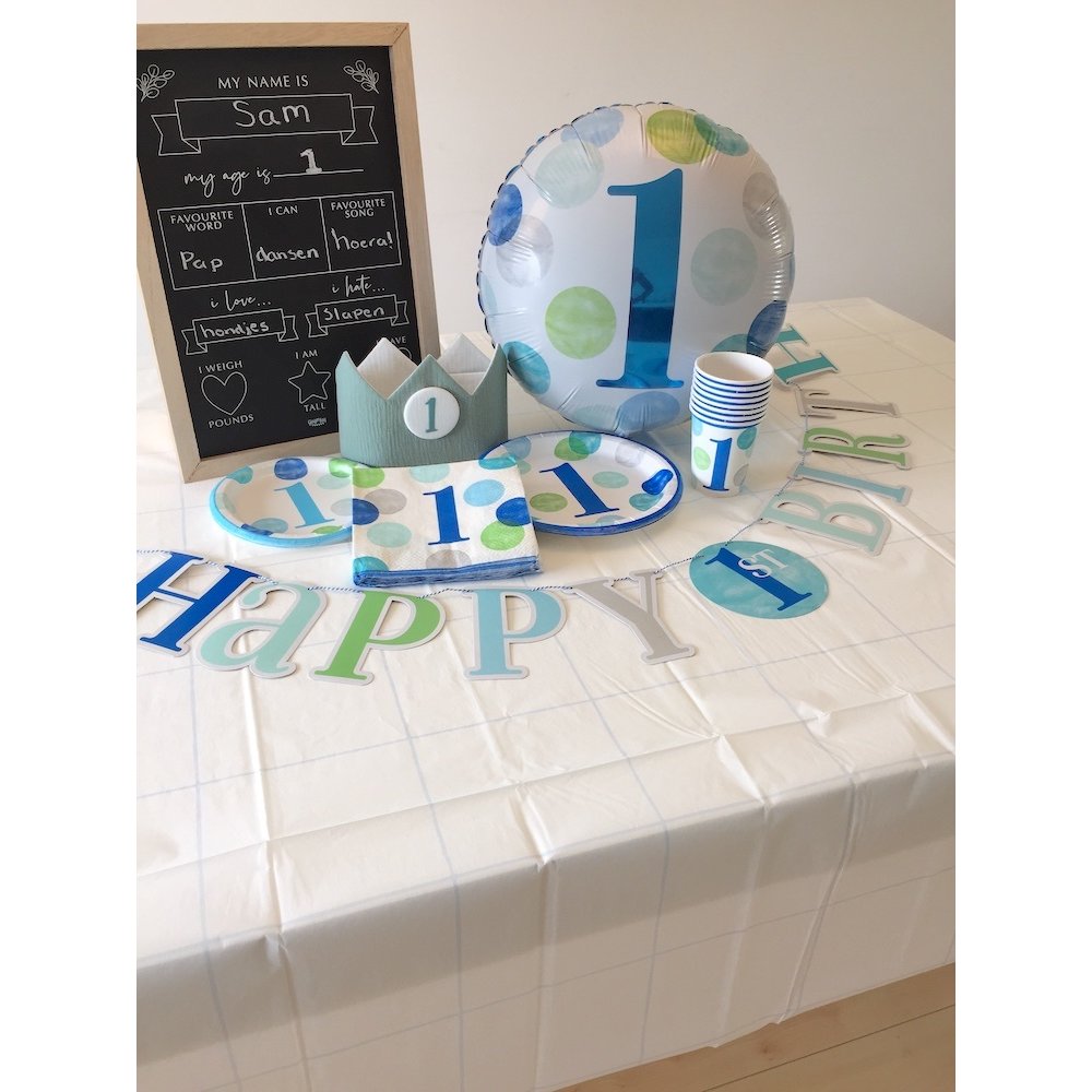 Tafelkleed Wit en Blauw (Grid) - per stuk - Papieren tafelkleden