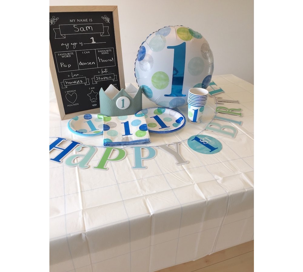 Tafelkleed Wit en Blauw (Grid) - per stuk - Papieren tafelkleden