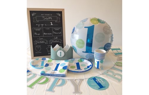 1 Jaar Dots Blauw Folieballon - per stuk - First Birthday Dots