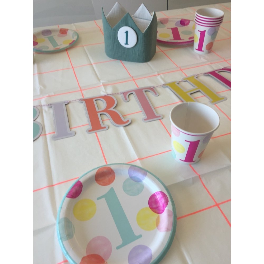 1 Jaar Dots Roze Bordjes - 8 stuks - First Birthday Dots
