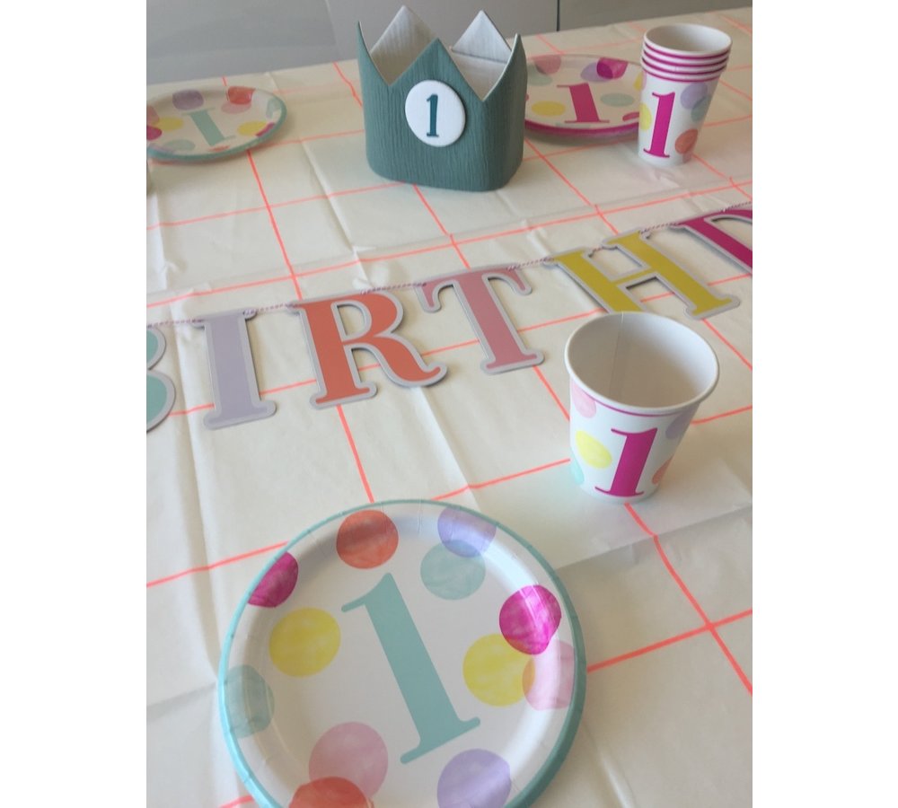 1 Jaar Dots Roze Slinger - per stuk - First Birthday Dots