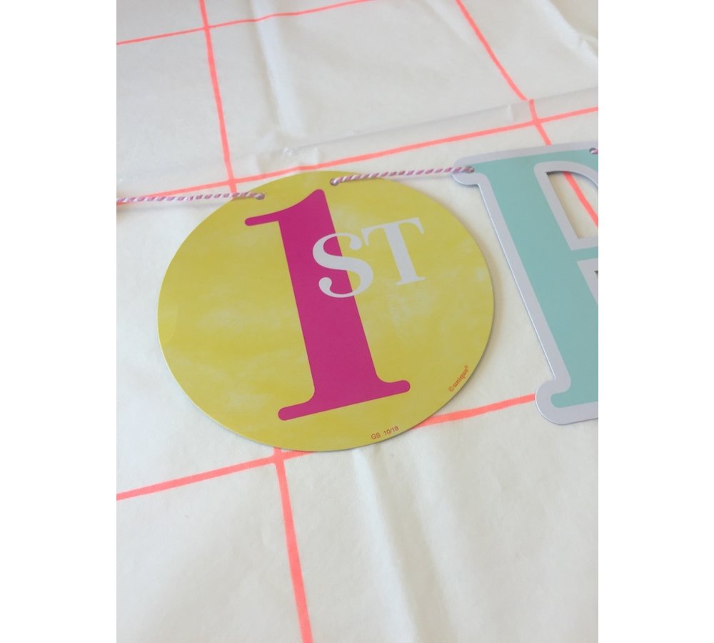 1 Jaar Dots Roze Slinger - per stuk - First Birthday Dots
