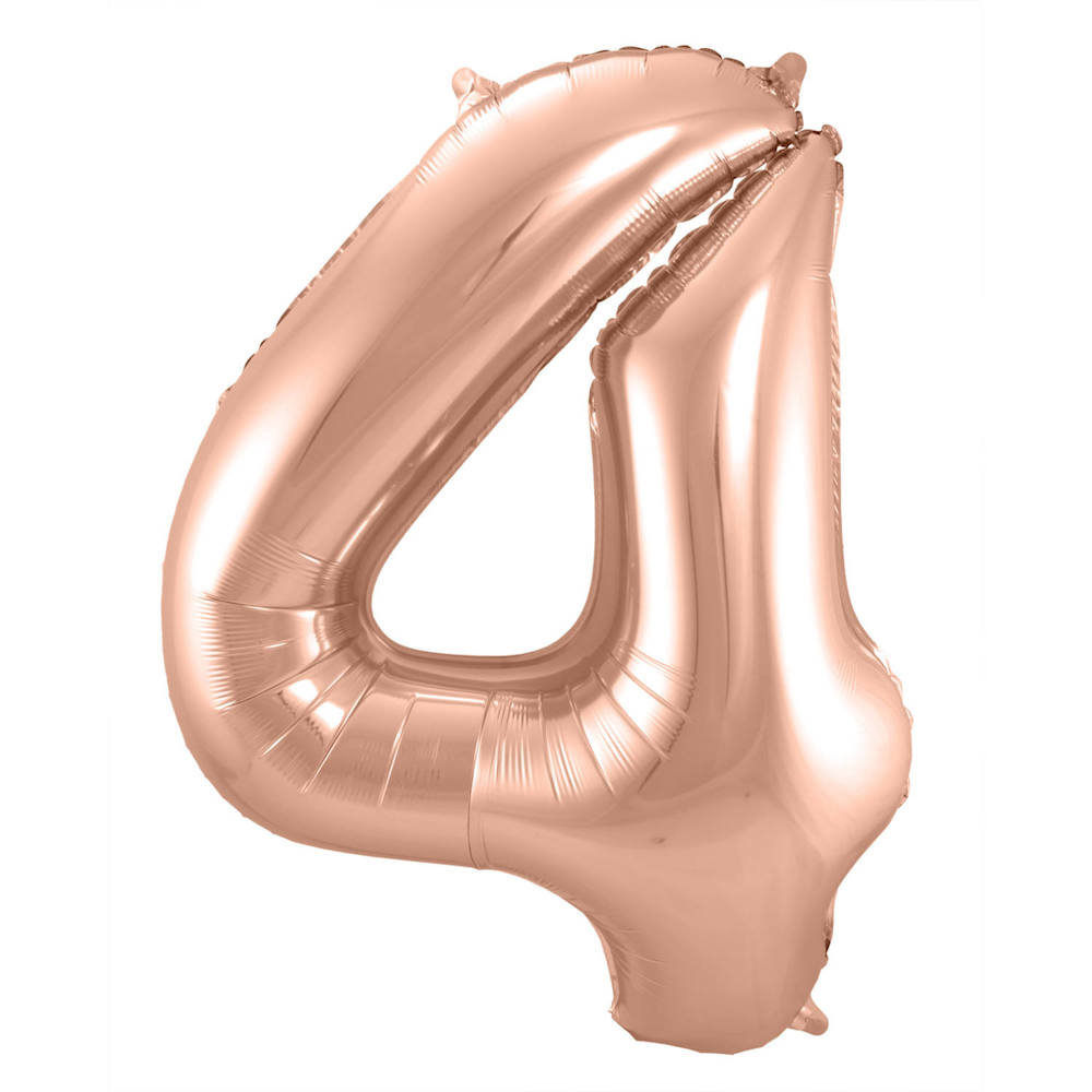 XL Cijfer 4 Folieballon Roségoud - 86 cm