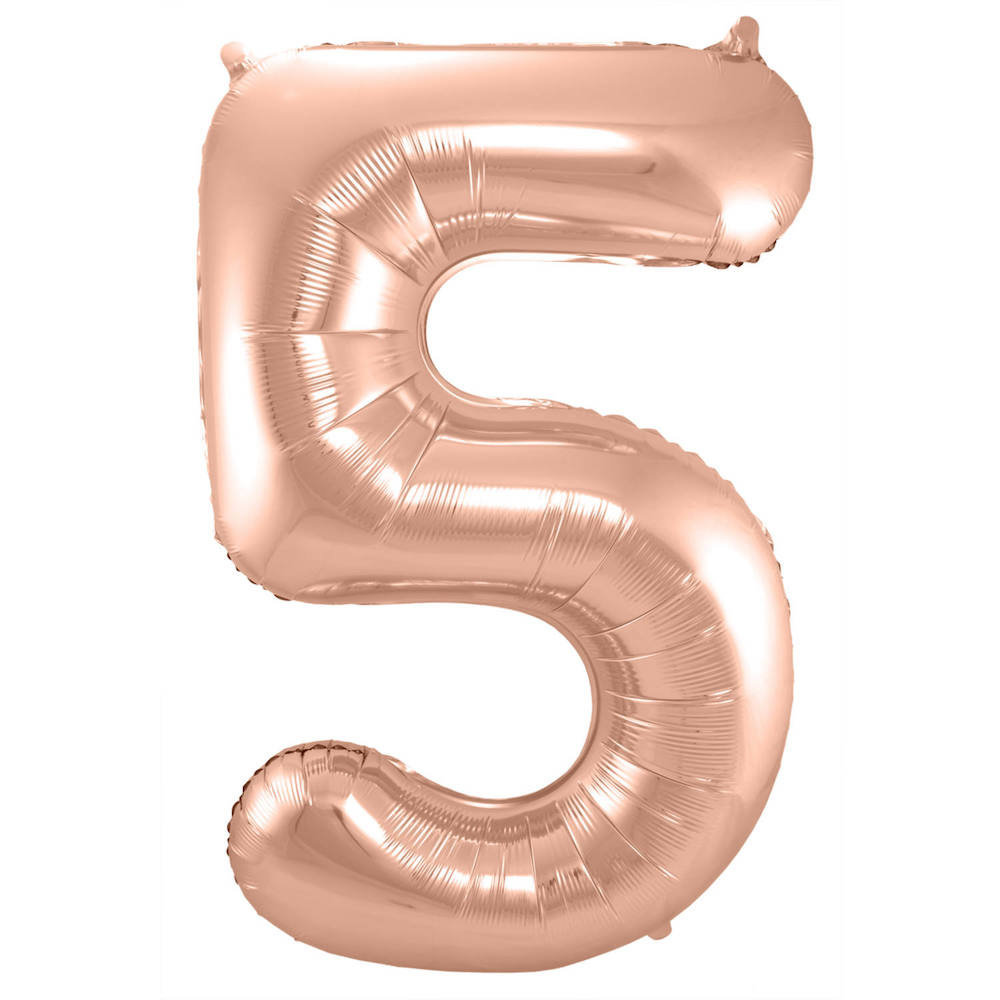 XL Cijfer 5 Folieballon Roségoud - 86 cm