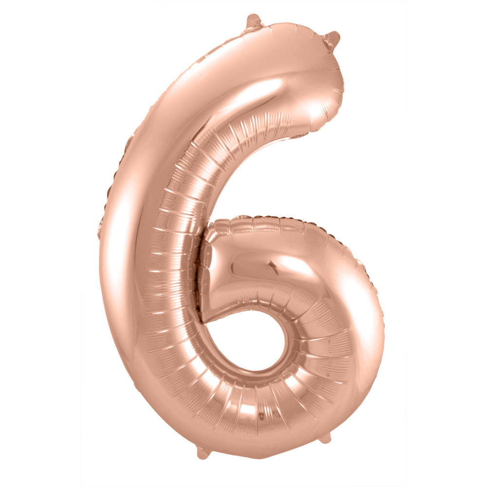 XL Cijfer 6 Folieballon Roségoud - 86 cm