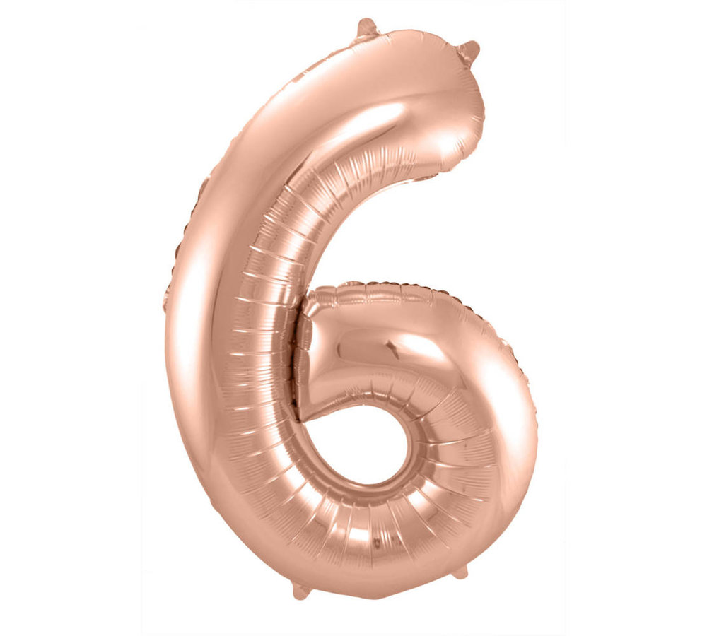 XL Cijfer 6 Folieballon Roségoud - 86 cm