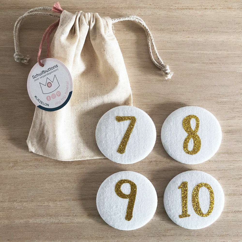 Verjaardagskroon Cijferbuttons 7/8/9/10 (Goud) - per set