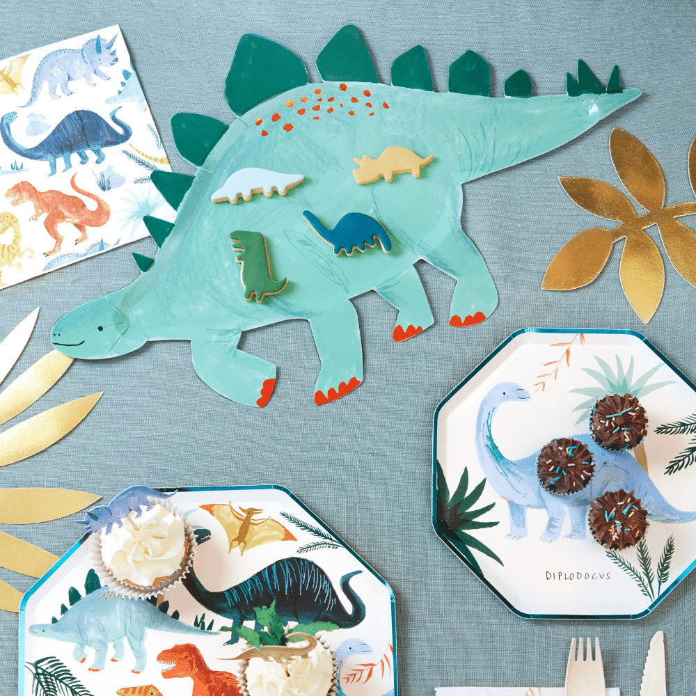 Dinosaur Kingdom Stegosaurus Borden - 4 stuks - Dino feestartikelen
