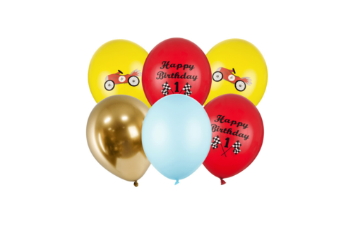 Raceauto 1 Jaar Ballonnen - 6 stuks - Voertuigen feestartikelen