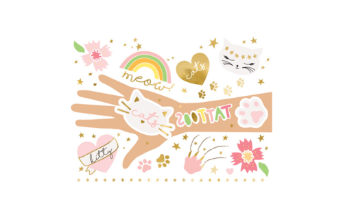 Meow Cats Plaktatoeages - Set van 12 - Tijdelijke tattoos