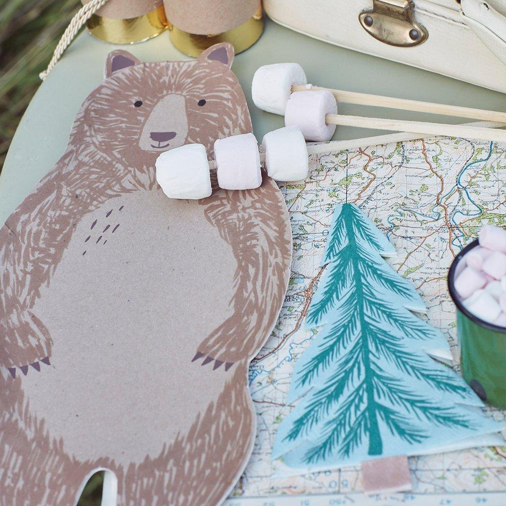 Bruine Beer Borden - 8 stuks - Woodland Adventures van Meri Meri
