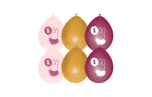 Nijntje 1 Jaar Ballonnen Roze - 6 stuks - Nijntje feestartikelen